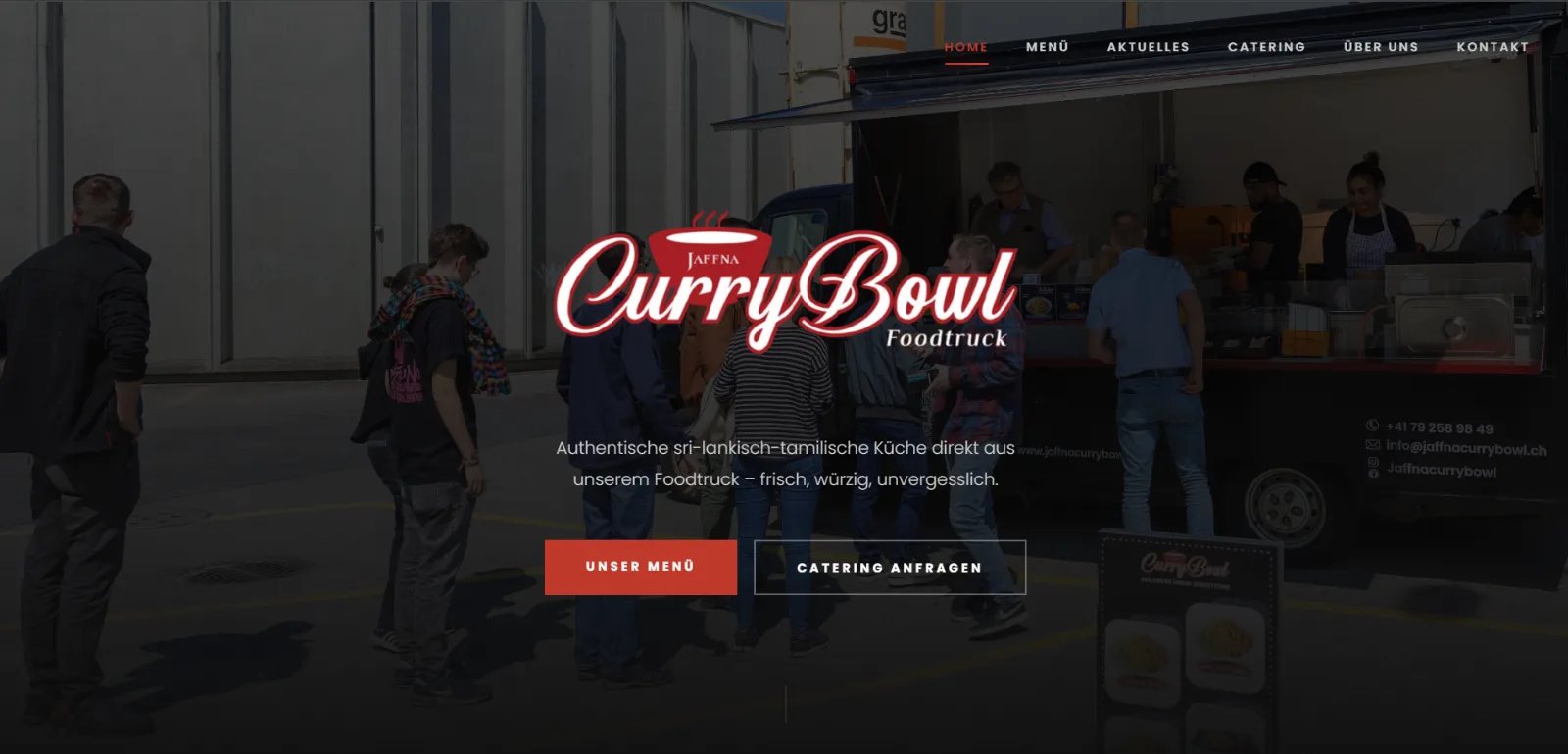 Jaffna Curry Bowl Foodtruck – Startseite im Desktop-Browser